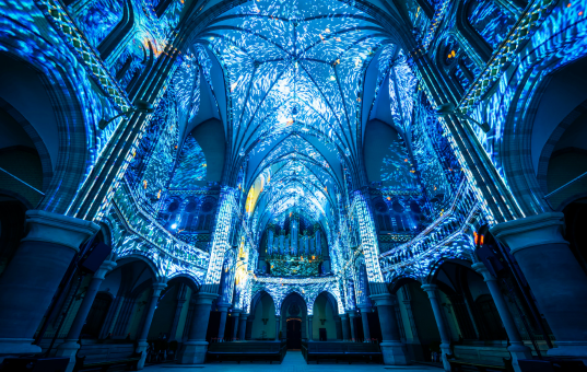 Info - Genesis in der St. Johannis Hamburg: eine immersive Lichtshow